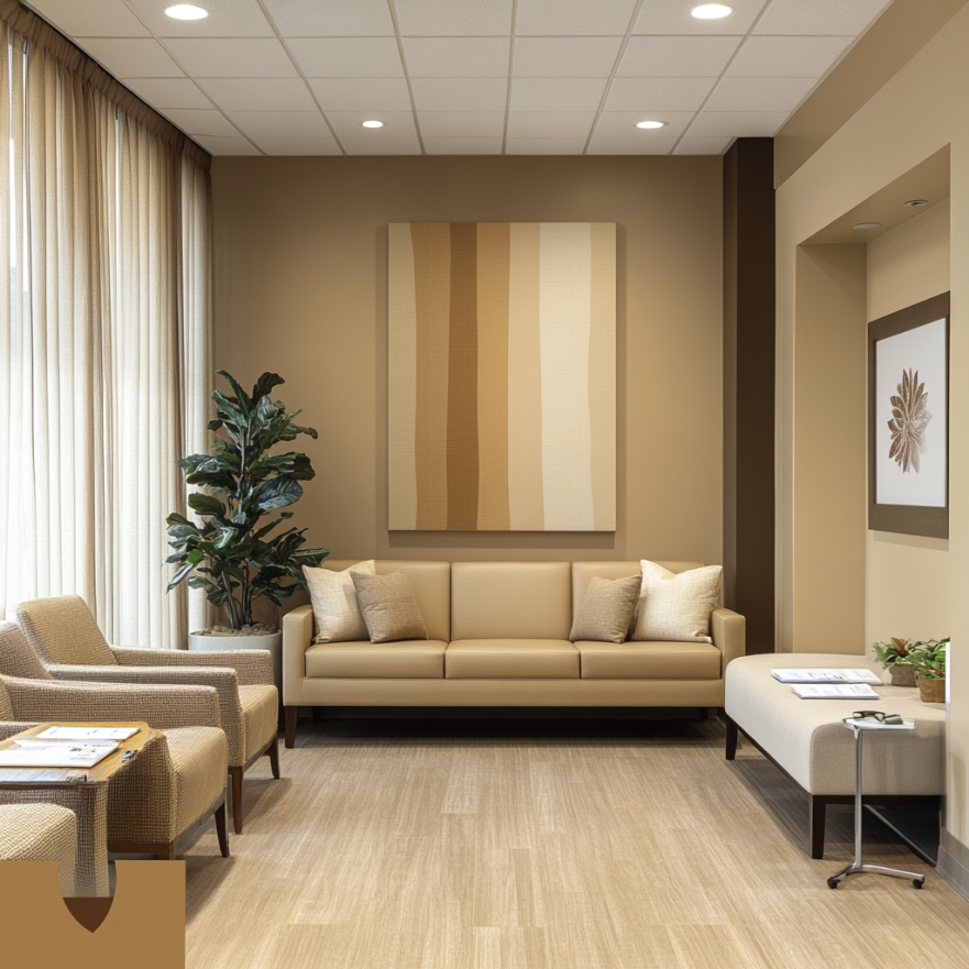 Затишна кімната для консультацій з тренером, обладнана комфортними кріслами та інформаційними матеріалами